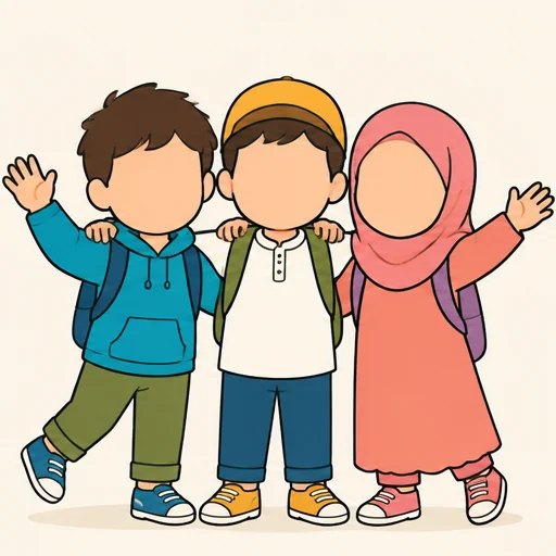 Tiga anak berdiri bersama