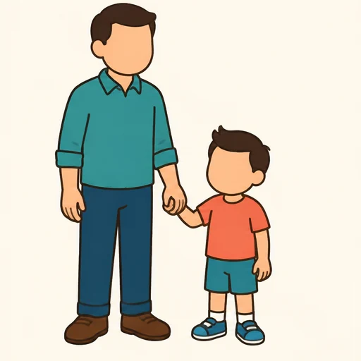 Ayah menggandeng anaknya