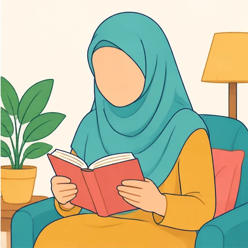 Wanita berjilbab membaca buku terbuka