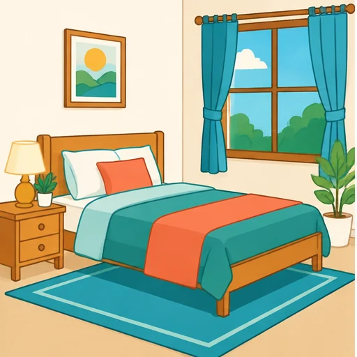 Kamar tidur dengan kasur dan jendela