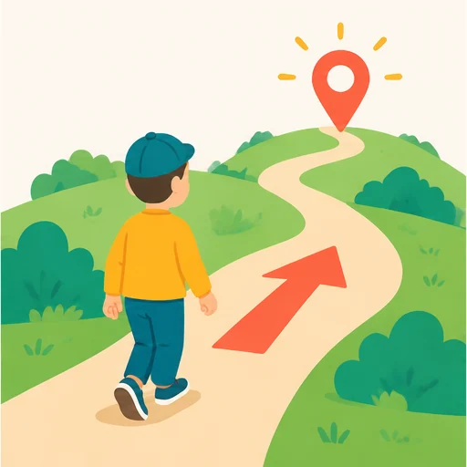 Seseorang berjalan menuju lokasi yang ditunjuk panah